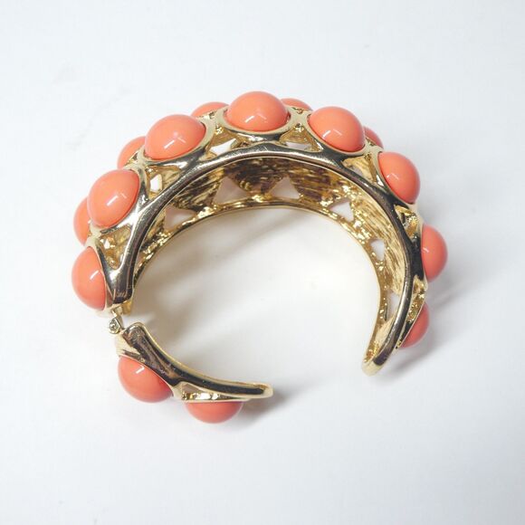 Kenneth Lane Hinged Cuff Bracelet Vintage Goldtone Coral Pink Bubble Chunky - Picture 15 of 15